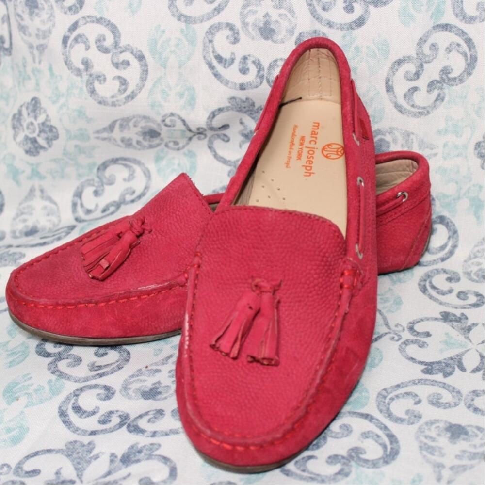 Marc Joseph Flats Loafer Red Leather with Tassels. Size 7.5